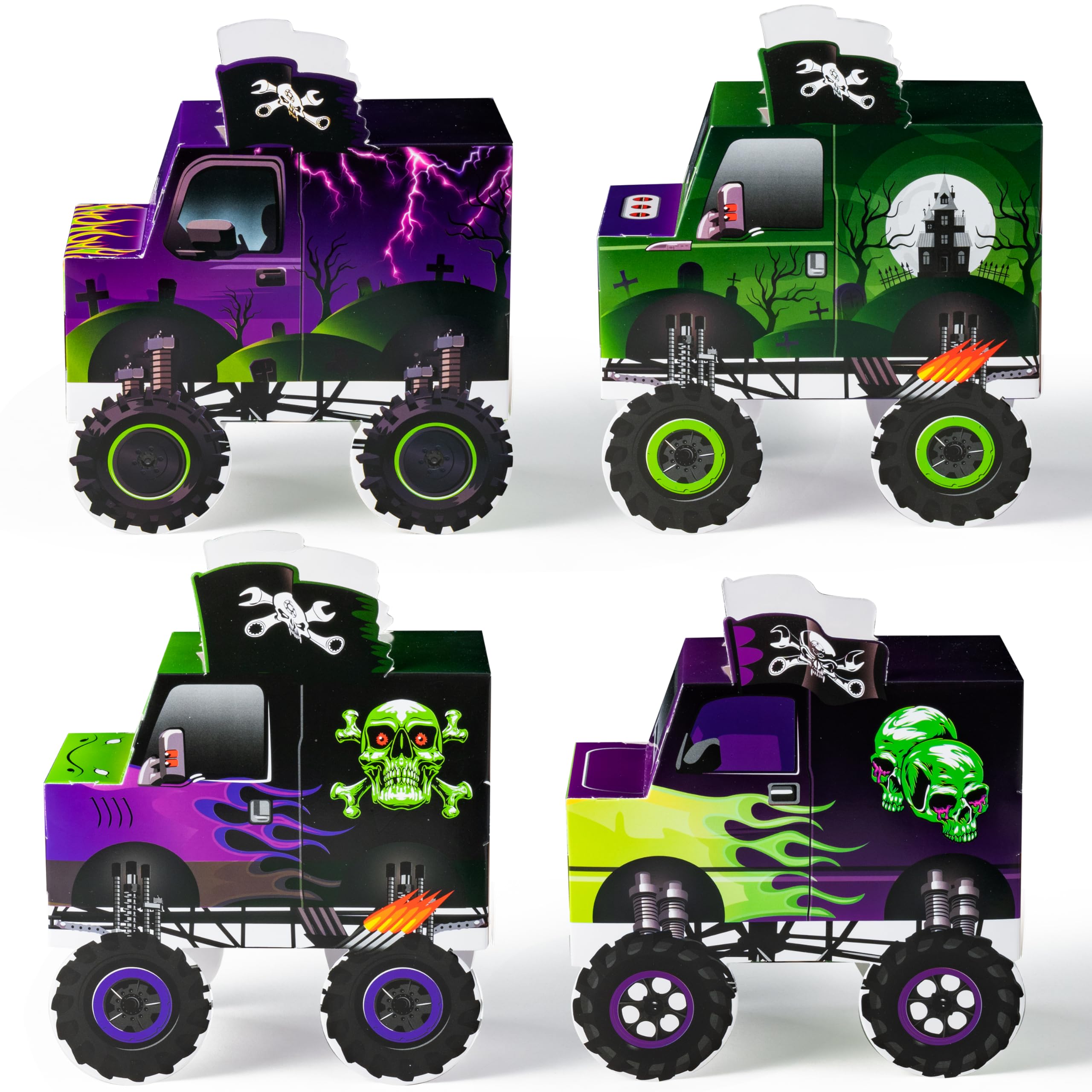 Haooryx Origami Monster Truck Boxes - 12Pcs Green & Purple Monster
